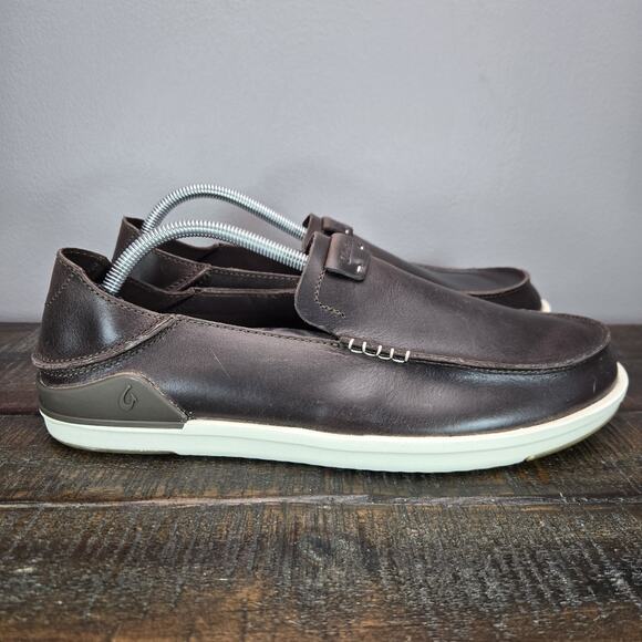 NEW Olukai Kakaha Mens Size 11 Slip On Shoes Leather Loaferes Brown Casual